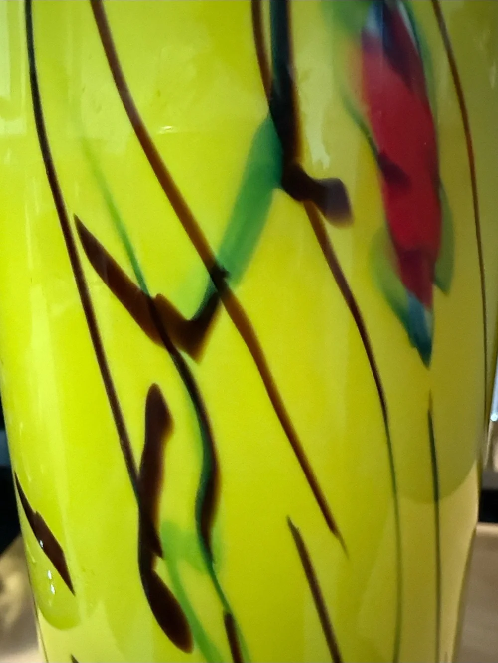 Yellow Abstract Glass Vase. 9”x3”